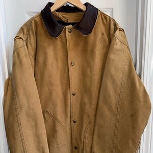 Vintage Woolrich Chore Coat Cotton Mens L Tan Leather Collar Removable Fleece